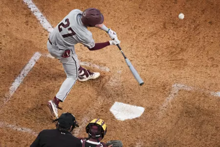 ARLINGTON, TX - March 03, 2024 - Infielder Ted Burton #27 of the Texas A&M Aggies during the game between the Arizona State Sun Devils and the Texas A&M Aggies at Globe Life Field in Arlington, TX. Photo By Ethan Mito/Texas A&M Athletics
