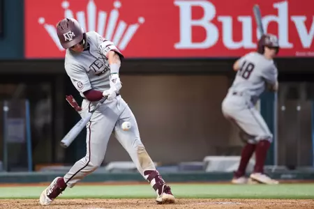 ARLINGTON, TX - March 03, 2024 - Infielder Ted Burton #27 of the Texas A&M Aggies during the game between the Arizona State Sun Devils and the Texas A&M Aggies at Globe Life Field in Arlington, TX. Photo By Wesley Bowers/Texas A&M Athletics