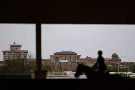 COLLEGE STATION, TX - March 30, 2024 - Silhouette during the game between the Auburn Tigers and the Texas A&M Aggies at SEC Championships at Hildebrand Equine Complex in College Station, TX. Photo By Ishika Samant/Texas A&M Athletics
