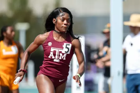 BATON ROUGE, LA - March 30, 2024 - Jermaisha Arnold of the Texas A&M Aggies during day 2 of the Battle on the Bayou track meet at Bernie Moore Track Stadium in Baton Rouge, Louisiana. Photo By Aiden Shertzer/Texas A&M Athletics