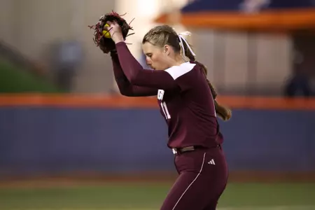 FULLERTON, CA - March 02, 2024 - Emiley Kennedy #11 of the Texas A&M Aggies during the game between the Cal State Fullerton Titans and the Texas A&M Aggies at Anderson Family Field in Fullerton, CA. Photo By Evan Pilat