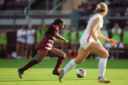 COLLEGE STATION, TX - March 03, 2024 - Forward MaKhiya McDonald #5 of the Texas A&M Aggies during the game between the Houston Cougars and the Texas A&M Aggies at Ellis Field in College Station, TX. Photo By Julianne Shivers/Texas A&M Athletics