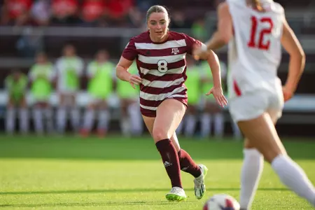 COLLEGE STATION, TX - March 03, 2024 - Forward Shae O'Rouke #8 of the Texas A&M Aggies during the game between the Houston Cougars and the Texas A&M Aggies at Ellis Field in College Station, TX. Photo By Julianne Shivers/Texas A&M Athletics