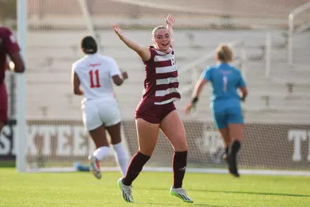 COLLEGE STATION, TX - March 03, 2024 - Forward Shae O'Rouke #8 of the Texas A&M Aggies during the game between the Houston Cougars and the Texas A&M Aggies at Ellis Field in College Station, TX. Photo By Julianne Shivers/Texas A&M Athletics