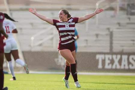 COLLEGE STATION, TX - March 03, 2024 - Forward Shae O'Rouke #8 of the Texas A&M Aggies during the game between the Houston Cougars and the Texas A&M Aggies at Ellis Field in College Station, TX. Photo By Julianne Shivers/Texas A&M Athletics