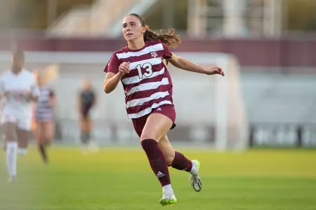 COLLEGE STATION, TX - March 03, 2024 - Midfielder/Defender Mia Pante #13 of the Texas A&M Aggies during the game between the Houston Cougars and the Texas A&M Aggies at Ellis Field in College Station, TX. Photo By Julianne Shivers/Texas A&M Athletics