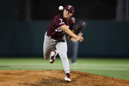 AUSTIN, TX - March 05, 2024 - Pitcher Chris Cortez #10 of the Texas A&M Aggies during the game between the Texas Longhorns and the Texas A&M Aggies at UFCU Disch-Falk Field in Austin, TX. Photo By Rachel Mahan