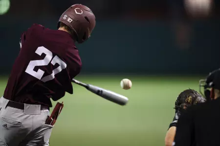 AUSTIN, TX - March 05, 2024 - Infielder Ted Burton #27 of the Texas A&M Aggies during the game between the Texas Longhorns and the Texas A&M Aggies at UFCU Disch-Falk Field in Austin, TX. Photo By Rachel Mahan