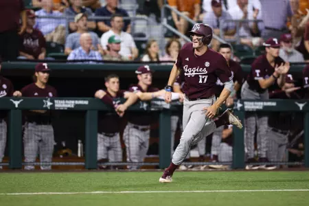 AUSTIN, TX - March 05, 2024 - Outfielder Jace Laviolette #17 of the Texas A&M Aggies during the game between the Texas Longhorns and the Texas A&M Aggies at UFCU Disch-Falk Field in Austin, TX. Photo By Rachel Mahan