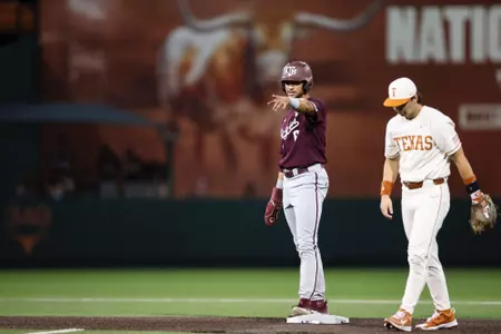 AUSTIN, TX - March 05, 2024 - Outfielder/Pitcher Braden Montgomery #6 of the Texas A&M Aggies during the game between the Texas Longhorns and the Texas A&M Aggies at UFCU Disch-Falk Field in Austin, TX. Photo By Rachel Mahan