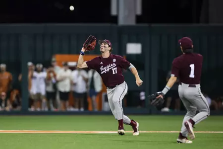 AUSTIN, TX - March 05, 2024 - Outfielder Jace Laviolette #17 of the Texas A&M Aggies during the game between the Texas Longhorns and the Texas A&M Aggies at UFCU Disch-Falk Field in Austin, TX. Photo By Rachel Mahan