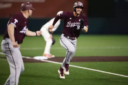 AUSTIN, TX - March 05, 2024 - Infielder/Outfielder Gavin Grahovac #9 of the Texas A&M Aggies during the game between the Texas Longhorns and the Texas A&M Aggies at UFCU Disch-Falk Field in Austin, TX. Photo By Rachel Mahan