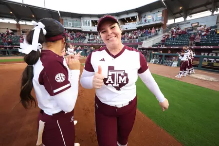 COLLEGE STATION, TX - March 08, 2024 - Aiyana Coleman #17 of the Texas A&M Aggies during the game between the South Carolina Gamecocks and the Texas A&M Aggies at Davis Diamond in College Station, TX. Photo By Evan Pilat/Texas A&M Athletics