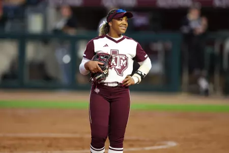 COLLEGE STATION, TX - March 08, 2024 - Kennedy Powell #1 of the Texas A&M Aggies during the game between the South Carolina Gamecocks and the Texas A&M Aggies at Davis Diamond in College Station, TX. Photo By Evan Pilat/Texas A&M Athletics