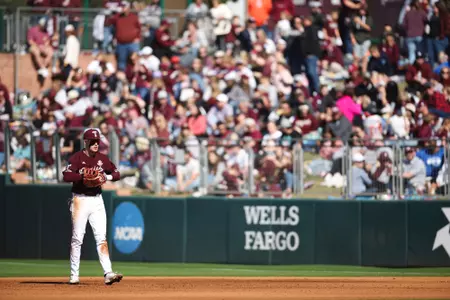 COLLEGE STATION, TX - March 09, 2024 - Infielder Ted Burton #27 of the Texas A&M Aggies during the game between the Rhode Island Rams and the Texas A&M Aggies at Blue Bell Park in College Station, TX. Photo By Julianne Shivers/Texas A&M Athletics