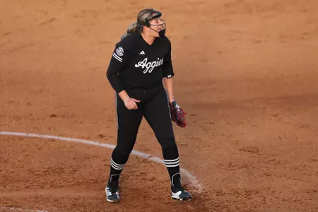 COLLEGE STATION, TX - March 09, 2024 - Brooke Vestal #19 of the Texas A&M Aggies during the game between the South Carolina Gamecocks and the Texas A&M Aggies at Davis Diamond in College Station, TX. Photo By Evan Pilat/Texas A&M Athletics