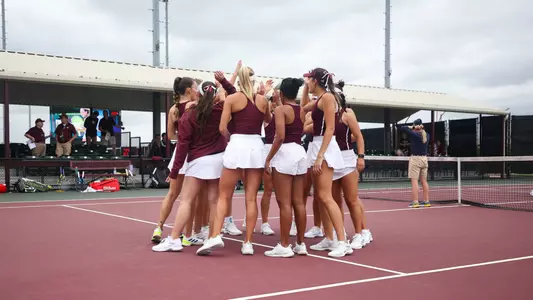 COLLEGE STATION, TX - April 14, 2024 - Texas A&M Aggie Women's Tennis Team during the game between the Alabama Crimson Tide and the Texas A&M Aggies at Mitchell Tennis Center in College Station, TX. Photo By Jonathan Taffett/Texas A&M Athletics