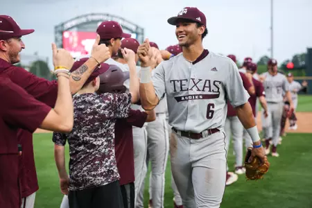TUSCALOOSA, AL - April 19, 2024 - Outfielder/Pitcher Braden Montgomery #6 of the Texas A&M Aggies during the game between the Alabama Crimson Tide and the Texas A&M Aggies at SewellÐThomas Stadium in Tuscaloosa, AL. Photo By Ethan Mito/Texas A&M Athletics