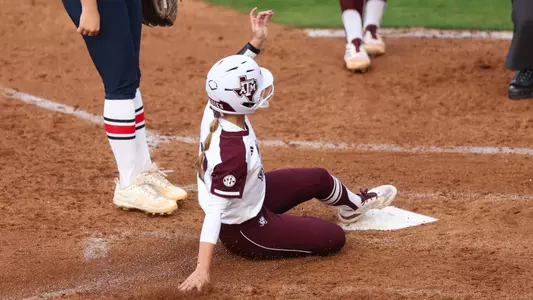 COLLEGE STATION, TX - April 19, 2024 - Hailey Golden #9 of the Texas A&M Aggies during the game between the Ole Miss Rebels and the Texas A&M Aggies at Davis Diamond in College Station, TX. Photo By Evan Pilat/Texas A&M Athletics