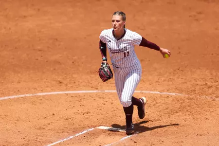 COLLEGE STATION, TX - April 21, 2024 - Emiley Kennedy #11 of the Texas A&M Aggies during the game between the Ole Miss Rebels and the Texas A&M Aggies at Davis Diamond in College Station, TX. Photo By Evan Pilat/Texas A&M Athletics