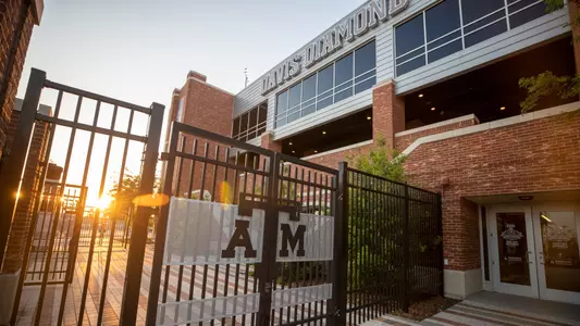 COLLEGE STATION, TX - APRIL 20, 2021 - sunset during the game between the Houston Cougars and the Texas A&M Aggies at Davis Diamond in College Station, TX. Photo By Craig Bisacre/Texas A&M Athletics