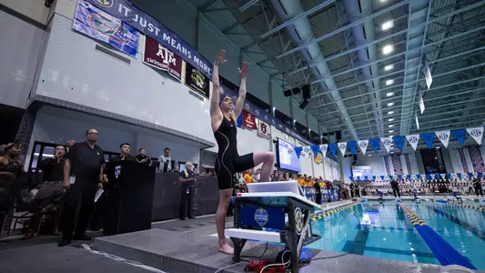 COLLEGE STATION, TX - February 17, 2023 - During the SEC Swimming and Diving Championships at Rec Center Natatorium in College Station, TX. Photo By Ethan Mito/Texas A&M Athletics