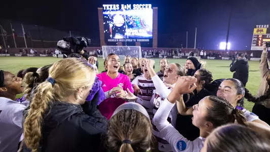 COLLEGE STATION, TX - November 10, 2023 - Texas A&M Soccer Team during the game between the Colorado Buffaloes and the Texas A&M Aggies at Ellis Field in College Station, TX. Photo By Ethan Mito/Texas A&M Athletics