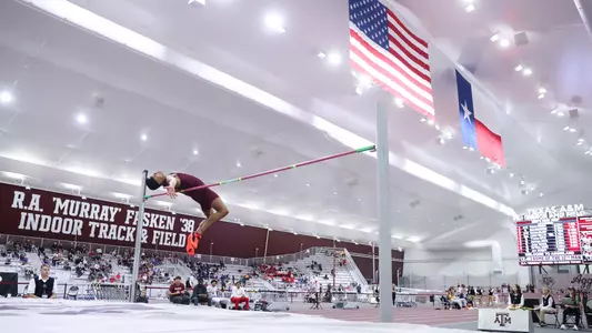 COLLEGE STATION, TX - February 03, 2024 - Ushan Perera of the Texas A&M Aggies during day two of the Charlie Thomas Invitational at the R.A. ?Murray? Fasken ?38 Indoor Track & Field in College Station, TX. Photo By Wesley Bowers/Texas A&M Athletics
