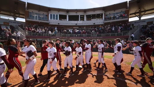 COLLEGE STATION, TX - March 10, 2024 - The Texas A&M Softball Team during the game between the South Carolina Gamecocks and the Texas A&M Aggies at Davis Diamond in College Station, TX. Photo By Evan Pilat/Texas A&M Athletics