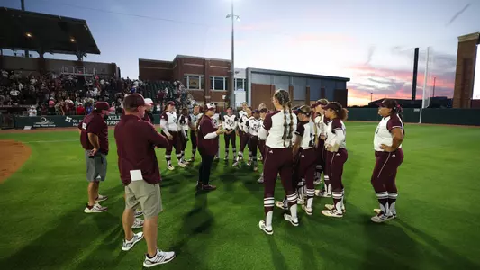 COLLEGE STATION, TX - April 05, 2024 - Head Coach Trisha Ford of the Texas A&M Aggies and The Texas A&M Softball Team during the game between the Kentucky Wildcats and the Texas A&M Aggies at Davis Diamond in College Station, TX. Photo By Evan Pilat/Texas A&M Athletics