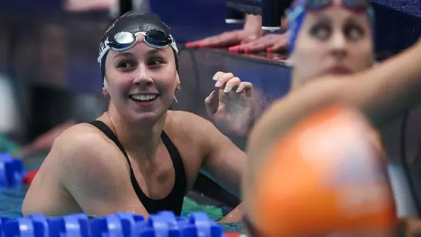 AUBURN, AL - February 23, 2024 - Chloe Stepanek of the Texas A&M Aggies during the SEC Swimming and Diving Championships game at James e. Martin Aquatics Center in Auburn, AL. Photo By Ethan Mito/Texas A&M Athletics