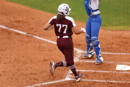 COLLEGE STATION, TX - April 06, 2024 - Jaz Hill #77 of the Texas A&M Aggies during the game between the Kentucky Wildcats and the Texas A&M Aggies at Davis Diamond in College Station, TX. Photo By Evan Pilat/Texas A&M Athletics