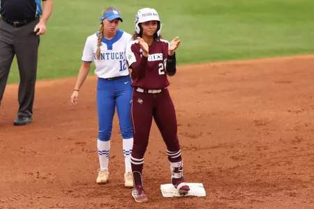 COLLEGE STATION, TX - April 06, 2024 - Rylen Wiggins #2 of the Texas A&M Aggies during the game between the Kentucky Wildcats and the Texas A&M Aggies at Davis Diamond in College Station, TX. Photo By Evan Pilat/Texas A&M Athletics