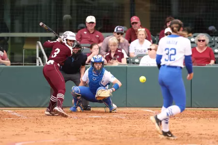COLLEGE STATION, TX - April 06, 2024 - Koko Wooley #3 of the Texas A&M Aggies during the game between the Kentucky Wildcats and the Texas A&M Aggies at Davis Diamond in College Station, TX. Photo By Evan Pilat/Texas A&M Athletics
