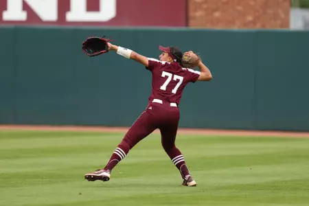 COLLEGE STATION, TX - April 06, 2024 - Jaz Hill #77 of the Texas A&M Aggies during the game between the Kentucky Wildcats and the Texas A&M Aggies at Davis Diamond in College Station, TX. Photo By Evan Pilat/Texas A&M Athletics