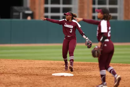 COLLEGE STATION, TX - April 06, 2024 - Koko Wooley #3 of the Texas A&M Aggies during the game between the Kentucky Wildcats and the Texas A&M Aggies at Davis Diamond in College Station, TX. Photo By Evan Pilat/Texas A&M Athletics