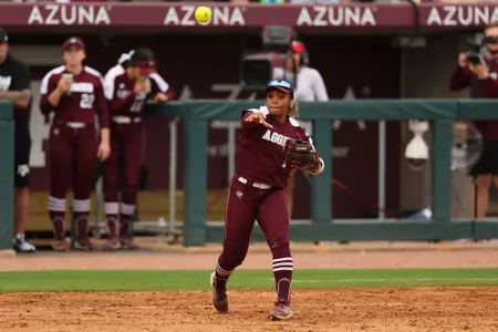 COLLEGE STATION, TX - April 06, 2024 - Kennedy Powell #1 of the Texas A&M Aggies during the game between the Kentucky Wildcats and the Texas A&M Aggies at Davis Diamond in College Station, TX. Photo By Evan Pilat/Texas A&M Athletics