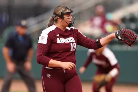 COLLEGE STATION, TX - April 06, 2024 - Brooke Vestal #19 of the Texas A&M Aggies during the game between the Kentucky Wildcats and the Texas A&M Aggies at Davis Diamond in College Station, TX. Photo By Evan Pilat/Texas A&M Athletics