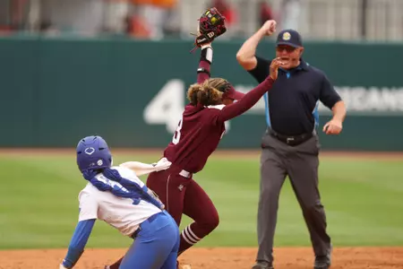 COLLEGE STATION, TX - April 06, 2024 - Koko Wooley #3 of the Texas A&M Aggies during the game between the Kentucky Wildcats and the Texas A&M Aggies at Davis Diamond in College Station, TX. Photo By Evan Pilat/Texas A&M Athletics