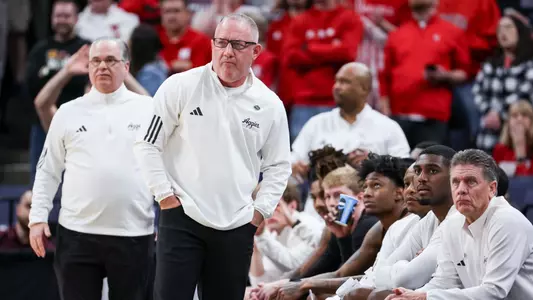 MEMPHIS, TN - March 22, 2024 - Head Coach Buzz Williams of the Texas A&M Aggies during the First Round of the MenÕs NCAA Tournament game between the Nebraska Cornhuskers and the Texas A&M Aggies at FedEx Forum in Memphis, TN. TX. Photo By Craig Bisacre/Texas A&M Athletics