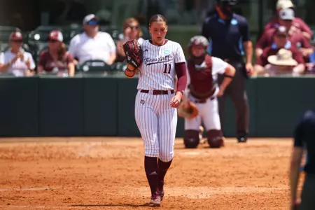 COLLEGE STATION, TX - May 19, 2024 - Emiley Kennedy #11 of the Texas A&M Aggies during the game between the Texas State Bobcats and the Texas A&M Aggies at Davis Diamond in College Station, TX. Photo By Julianne Shivers/Texas A&M Athletics