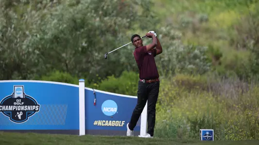 Vishnu Sadagopan slams a tee shot at the NCAA Championship