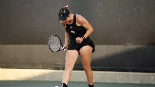 COLLEGE STATION, TX - April 12, 2024 - Mary Stoiana of the Texas A&M Aggies during the game between the Auburn Tigers and the Texas A&M Aggies at Mitchell Tennis Center in College Station, TX. Photo By Aiden Shertzer/Texas A&M Athletics