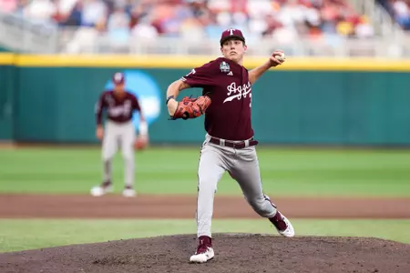 OMAHA, NE - June 19, 2024 - during the 2024 Baseball College World Series game between the Florida Gators and the Texas A&M Aggies at Charles Schwab Field Omaha in Omaha, NE. Photo By Evan Pilat/Texas A&M Athletics