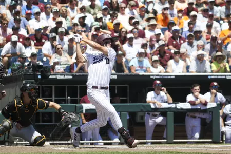 OMAHA, NE - June 23, 2024 - Outfielder Jace Laviolette #17 of the Texas A&M Aggies during the College World Series game between the Tennessee Volunteers and the Texas A&M Aggies at Charles Schwab Field Omaha in Omaha, NE. Photo By Craig Bisacre/Texas A&M Athletics