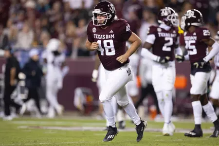 COLLEGE STATION, TX - November 11, 2023 - Deep snapper Jacob Graham #48 of the Texas A&M Aggies during the game between the Mississippi St. Bulldogs and the Texas A&M Aggies at Kyle Field in College Station, TX. Photo By Evan Pilat/Texas A&M Athletics