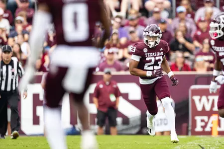 COLLEGE STATION, TX - November 18, 2023 - Linebacker Chantz Johnson #23 of the Texas A&M Aggies during the game between the Abilene Christian Wildcats and the Texas A&M Aggies at Kyle Field in College Station, TX. Photo By Brendall O'Banon/Texas A&M Athletics