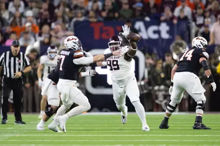 HOUSTON, TX - December 27, 2023 - Defensive lineman Gabriel Brownlow-Dindy #99 of the Texas A&M Aggies during the Texas Bowl Game game between the Oklahoma St. Cowboys and the Texas A&M Aggies at NRG Stadium in Houston, Texas. Photo By Evan Pilat