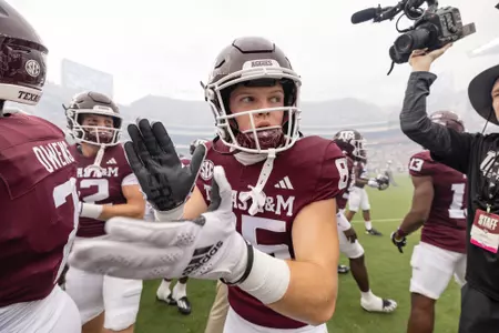 COLLEGE STATION, TX - September 16, 2023 - Wide receiver Chase Burton #85 of the Texas A&M Aggies during the Football game between the ULM Warhawks and the Texas A&M Aggies at Kyle Field in College Station, TX. Photo By Craig Bisacre/Texas A&M Athletics