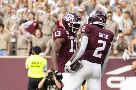 COLLEGE STATION, TX - September 16, 2023 - Wide receiver Micah Tease #13 of the Texas A&M Aggies during the game between the ULM Warhawks and the Texas A&M Aggies at Kyle Field in College Station, TX. Photo By Sydney Morriss/Texas A&M Athletics
